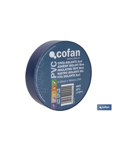 Pack de 10 unités de ruban isolant 180 microns bleu 19mm x 20 mètres
