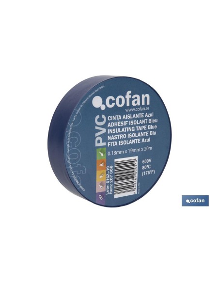 Pack de 10 unités de ruban isolant 180 microns bleu 19mm x 20 mètres