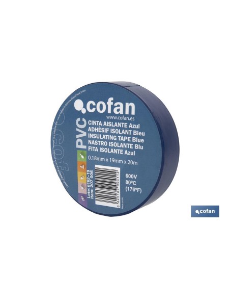 Pack de 10 unités de ruban isolant 180 microns bleu 19mm x 20 mètres
