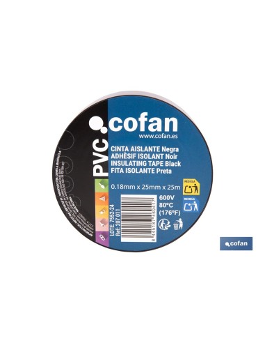 Pack of 8 units black insulating tape 180 microns 25 mm x 25 m