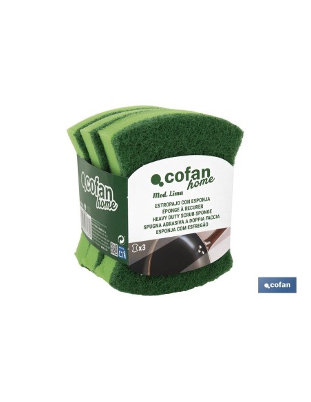 Pack of 3 green sponges for effective cleaning