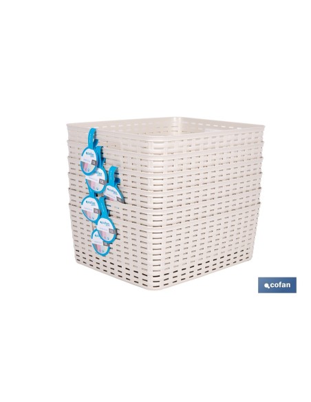 Pack 6 Cestas Multiusos 12L Beige con Diseño de Ratán