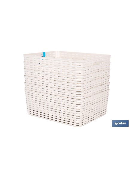 Pack mit 6 Multifunktionalen Körben 12L Beige im Rattan-Design