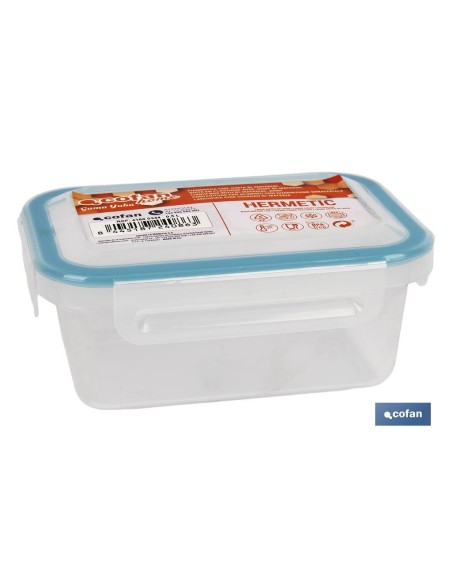 Blue rectangular lunch box with bi-material seal 1 L