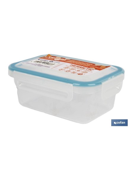 Blue rectangular lunch box with bi-material seal 1 L