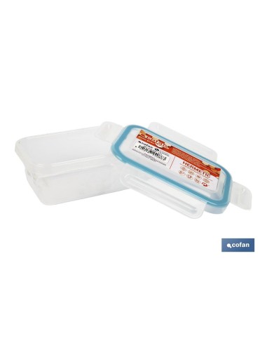 Blue rectangular lunch box with bi-material seal 1 L