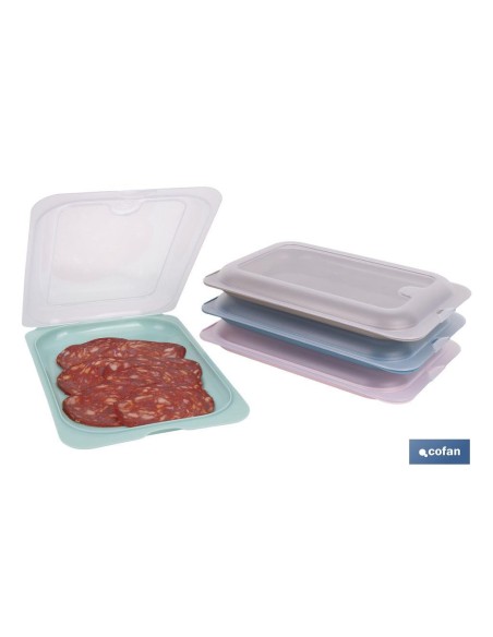 Pack mit 4 stapelbaren Wurstbehältern in verschiedenen Farben 25 x 17 x 3 cm