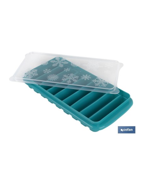 Pack of 6 turquoise ice cube trays with lid 12.5x26x4 cm