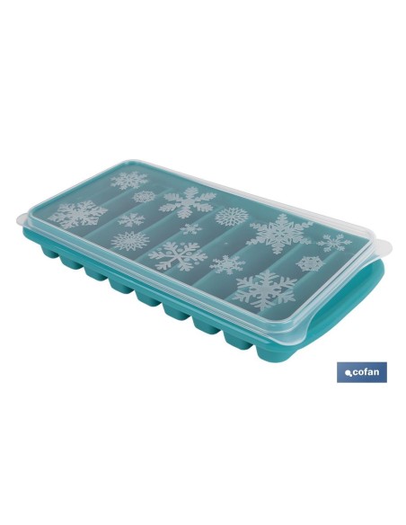 Pack of 6 turquoise ice cube trays with lid 12.5x26x4 cm