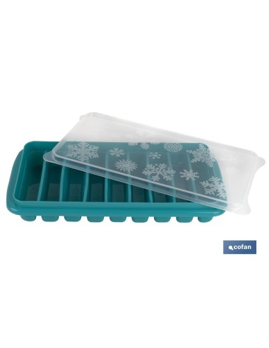 Pack of 6 turquoise ice cube trays with lid 12.5x26x4 cm