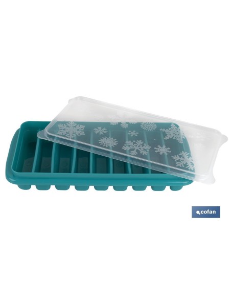 Pack of 6 turquoise ice cube trays with lid 12.5x26x4 cm