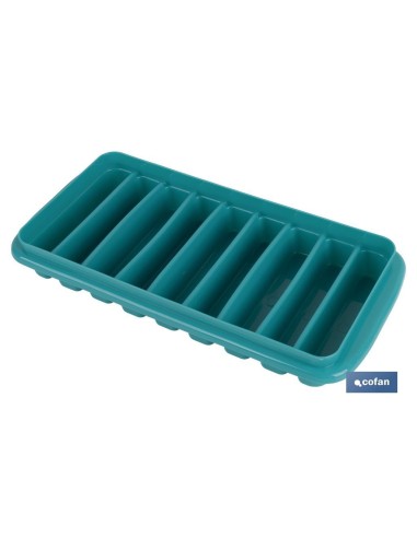 Pack of 6 turquoise ice cube trays with lid 12.5x26x4 cm