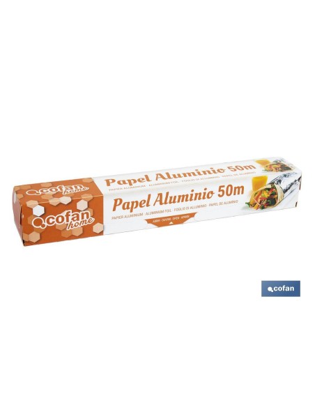Papier aluminium domestique 50m avec étui de coupe