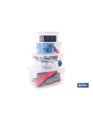 Pack of 4 Transparent Storage Boxes 4L, 8L, 15L, and 26L