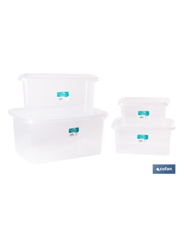 Pack of 4 Transparent Storage Boxes 4L, 8L, 15L, and 26L