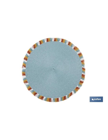 Pacote com 6 sousplat redondo azul 38 cm com borda de franjas