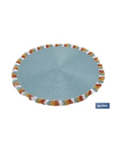 Pacote com 6 sousplat redondo azul 38 cm com borda de franjas 2