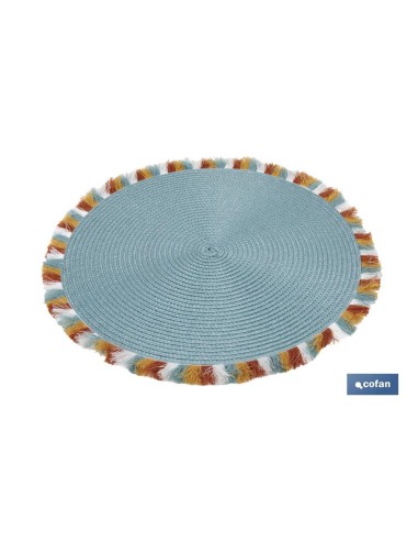 Pacote com 6 sousplat redondo azul 38 cm com borda de franjas