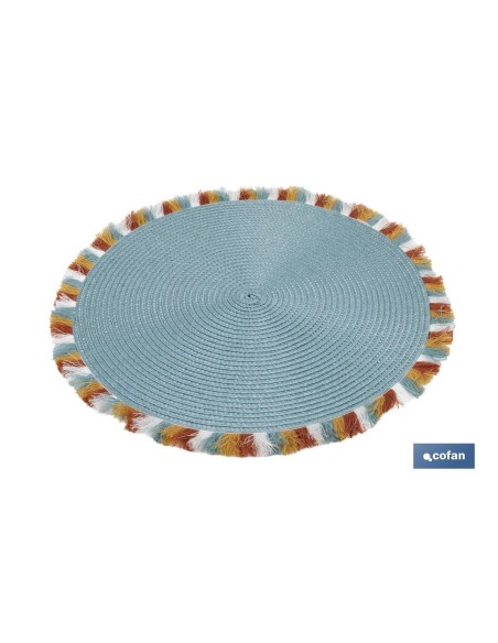 Pacote com 6 sousplat redondo azul 38 cm com borda de franjas