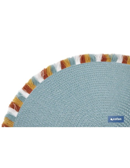 Pacote com 6 sousplat redondo azul 38 cm com borda de franjas