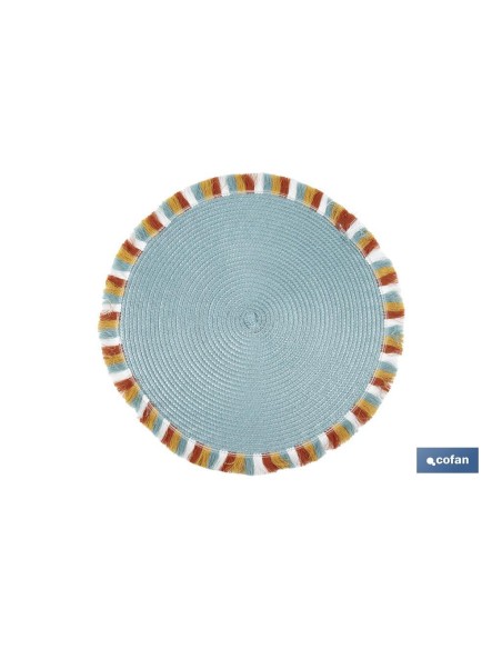 Pacote com 6 sousplat redondo azul 38 cm com borda de franjas