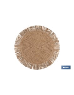Pacco da 6 sottopiatti rotondi frange colore naturale 38 cm