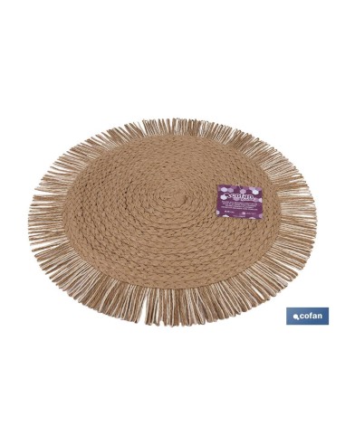 Pacote com 6 sousplats redondos franjas cor natural 38 cm