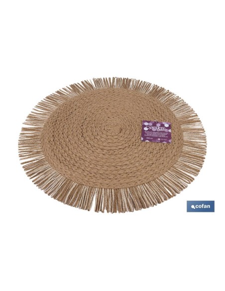 Pacote com 6 sousplats redondos franjas cor natural 38 cm