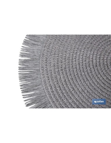 Pack 6 bajoplatos redondos flecos gris 38 cm