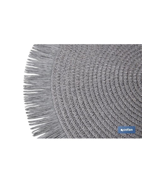 Pack 6 bajoplatos redondos flecos gris 38 cm