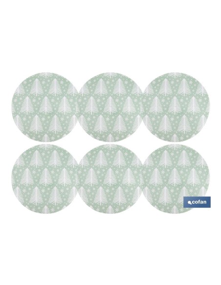 Pack de 6 sous-assiettes rondes vertes et blanches de 38 cm