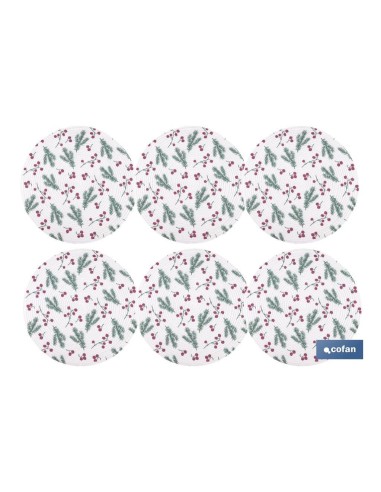 Pack of 6 round printed placemats leaves 38 cm