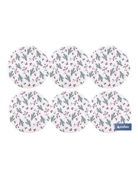 Pack of 6 round printed placemats leaves 38 cm