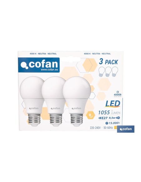 Pacote de 3 lâmpadas LED Classic E27 9.5 W 1055 LM 4000 K