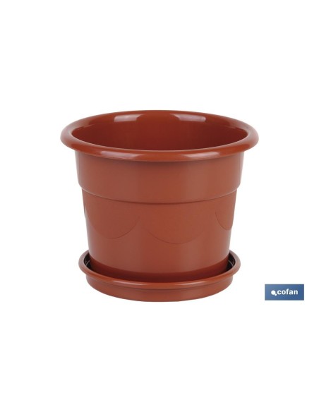 Pack de 12 pots Dalia couleur marron 17x14 cm avec soucoupe 14.5 cm