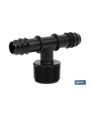 Pack 100 unidades Conexión en T Macho Ø16mm 3/4 para riego