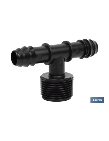 Pack 100 unidades Conexión en T Macho Ø16mm 3/4 para riego