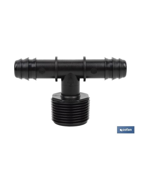 Pack 100 unidades Conexión en T Macho Ø16mm 3/4 para riego