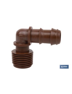 Pack 100 unidades conector en codo R. Macho Ø16mm-1/2 marrón 2