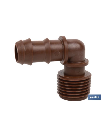Pack 100 unidades conector en codo R. Macho Ø16mm-1/2 marrón