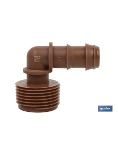 Pack 100 unidades conector en codo R. Macho Ø16mm-3/4 marrón