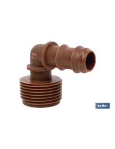 Pack 100 unidades conector en codo R. Macho Ø16mm-3/4 marrón 2
