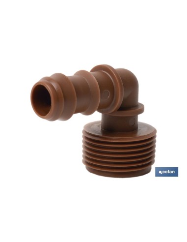 Pack 100 unidades conector en codo R. Macho Ø16mm-3/4 marrón