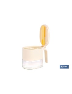 Glass sugar bowl/salt shaker with lid and spoon