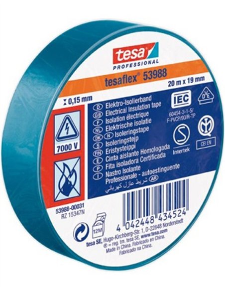 Ruban isolant homologué bleu en PVC 20m x 19mm