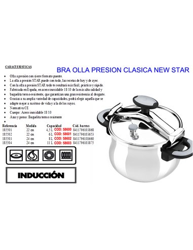 Pentola a pressione classica Finstock Bra New Star 11L 24cm