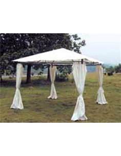 Pérgola fixa de metal com bambu 3,0x3,0x2,5 mts e cortina lateral branca