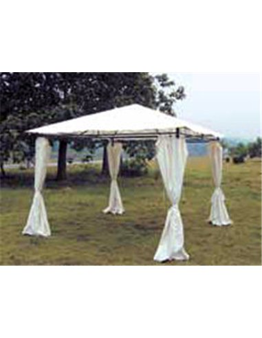 Fixed metal pergola with bamboo 3.0x3.0x2.5 m and white side curtain