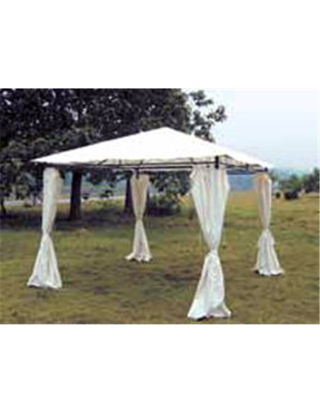 Fixed metal pergola with bamboo 3.0x3.0x2.5 m and white side curtain