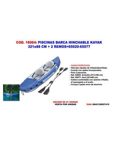 Kayak gonfiabile Barca 321x88cm con 2 remi